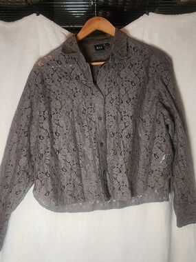 GAP Feminine Brown Sheer  Lace Button-Up Shirt Size Medium Whimsigoth